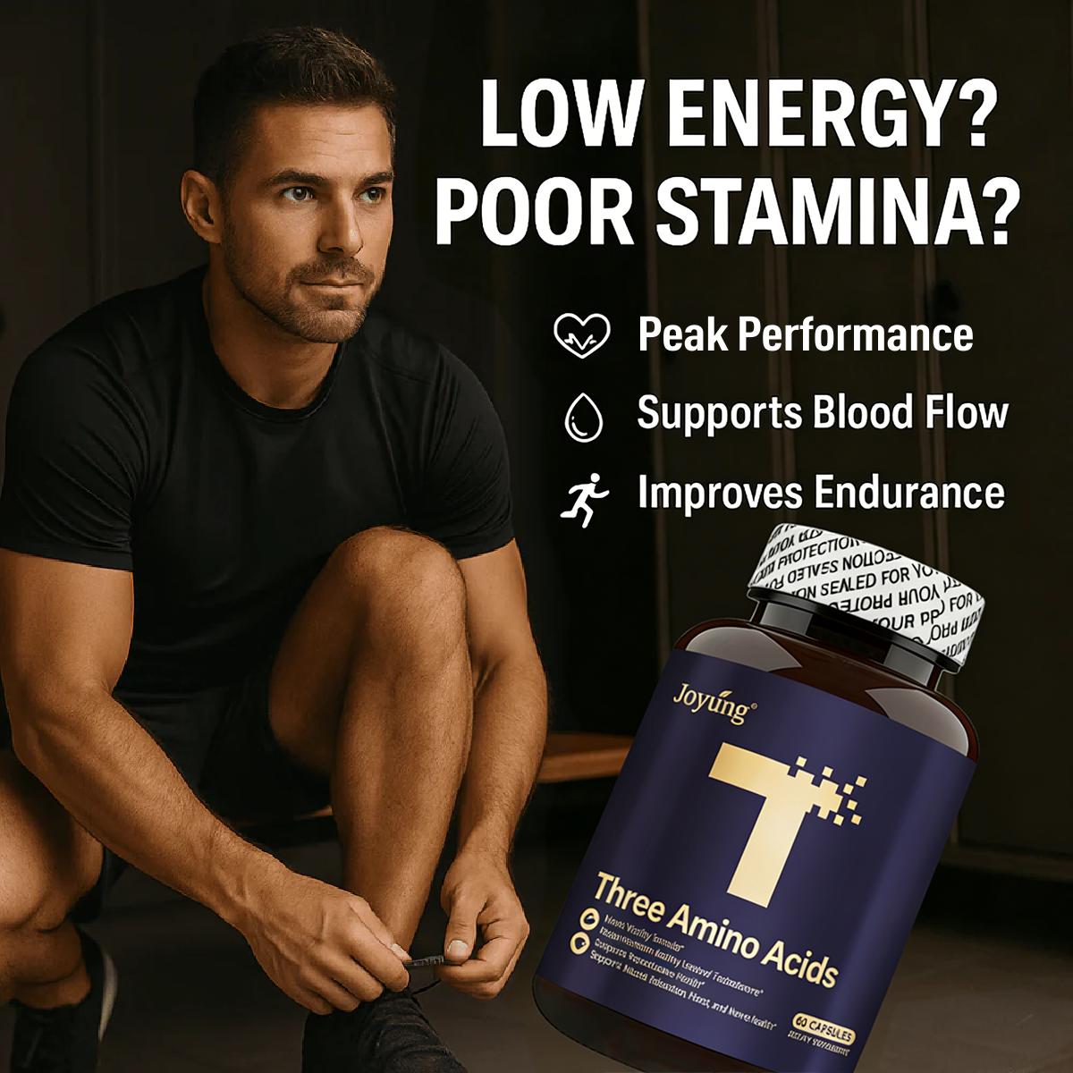 JOYUNG Vitality 3-Amino Acid Complex | 1200mg Vegan Energy & Focus Boost - 60 Caps