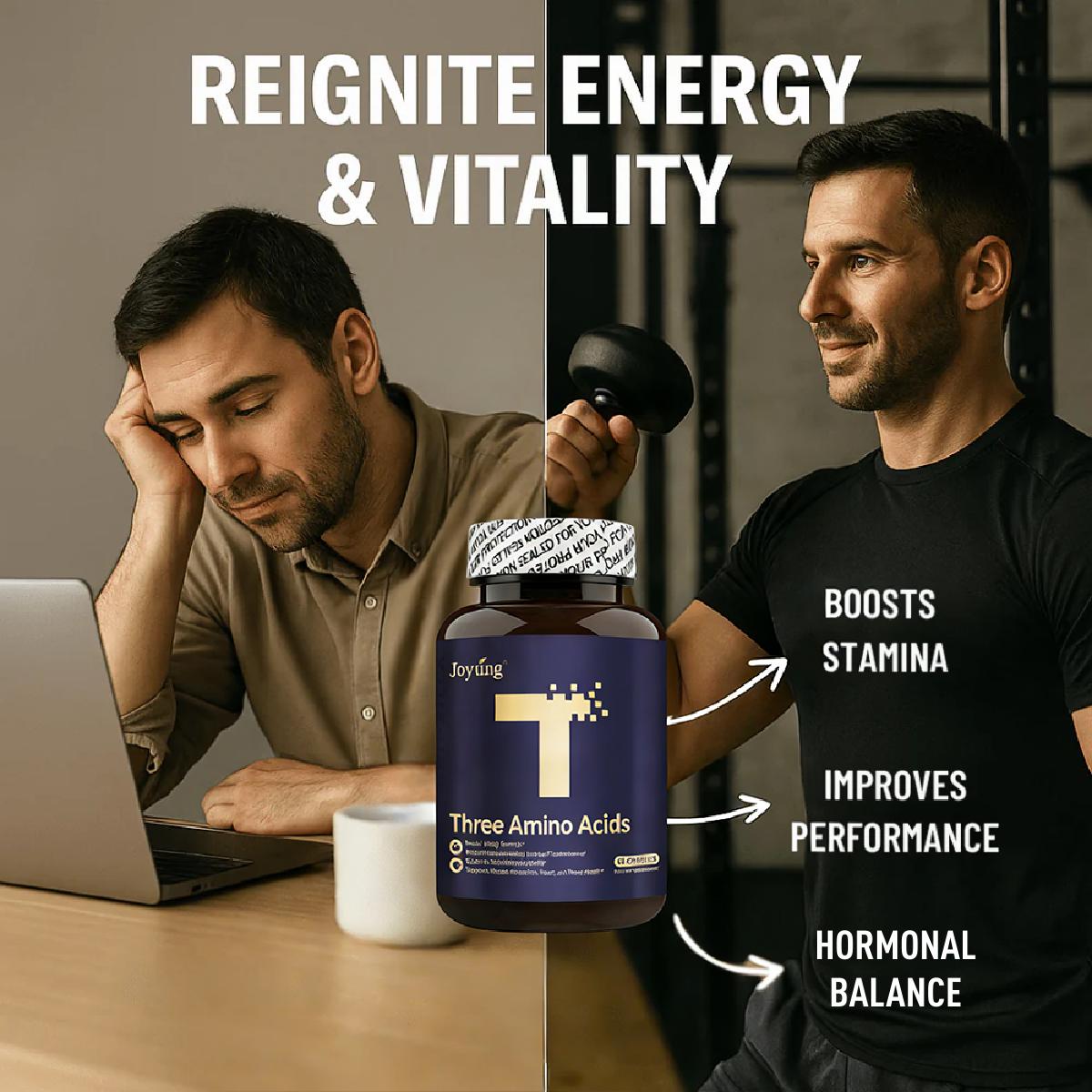 JOYUNG Vitality 3-Amino Acid Complex | 1200mg Vegan Energy & Focus Boost - 60 Caps